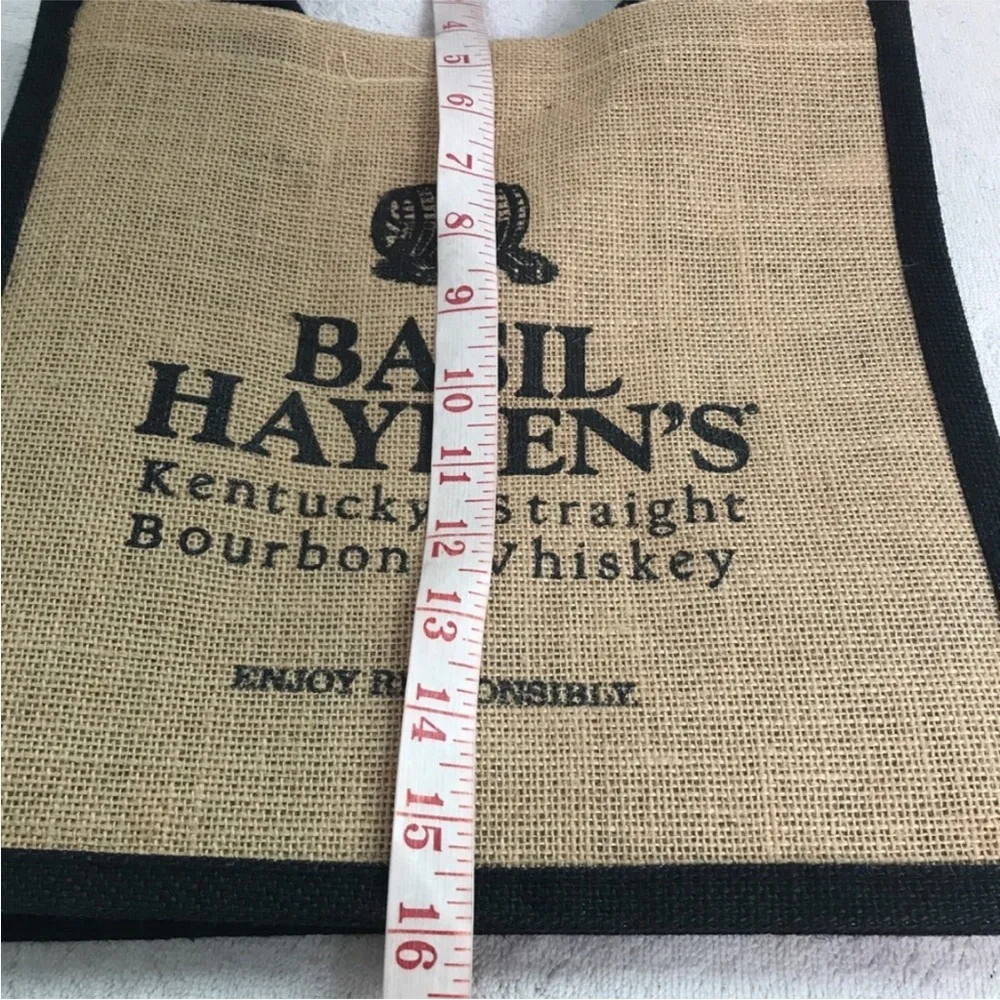 BASIL HAYDENS BURLAP BEIGE AND BLACK SMALL TOTE BAG